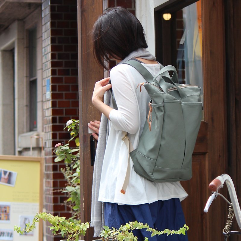 hike40:Wasabi Takashima Canvas Backpack - กระเป๋าเป้สะพายหลัง - ผ้าฝ้าย/ผ้าลินิน สีเขียว