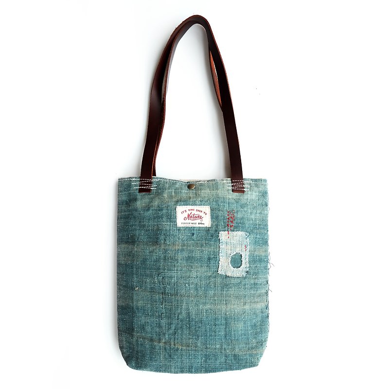 TOTE BAG VINTAGE Personality original retro DIY handmade shoulder bag green cloth quilting - Handbags & Totes - Other Materials 
