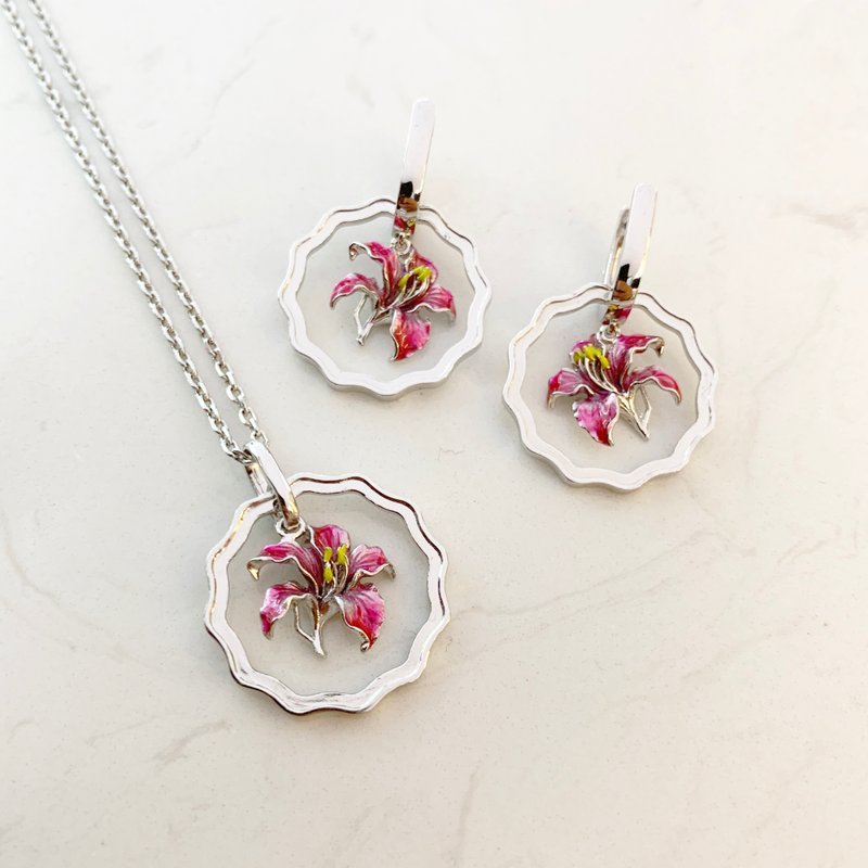 HK355~Coin Shaped Bauhinia Sterling Silver Pendant with Enamel - สร้อยคอ - เงินแท้ หลากหลายสี