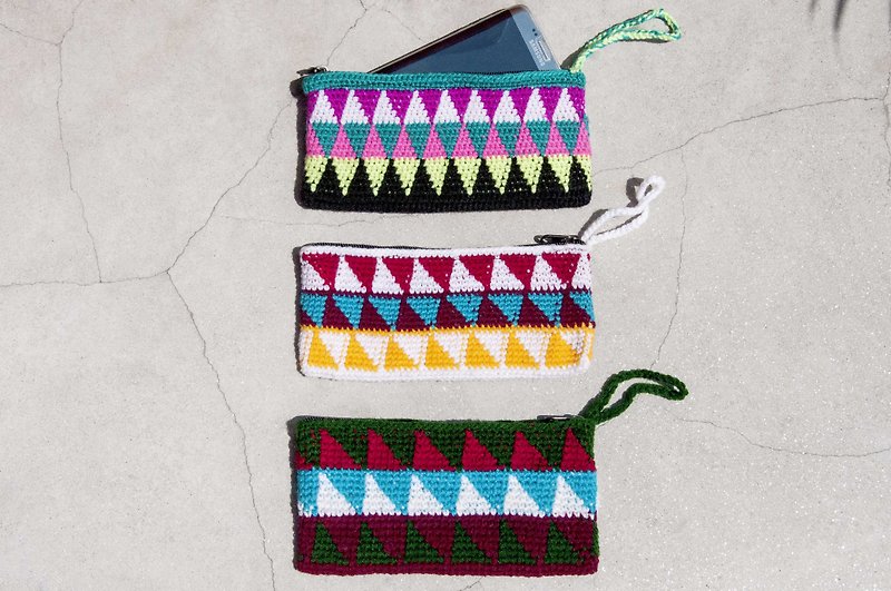 Mobile phone bag crocheted mobile phone bag mobile phone case shoulder bag leisure card case travel bag coin purse-hills - Phone Cases - Wool Multicolor