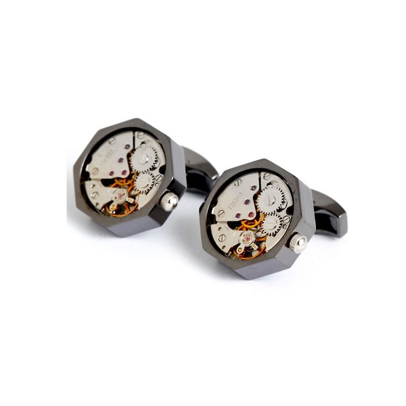 Kings Collection Octagon Movement Watch Functional Mechanical Cufflinks KC10036 - Cuff Links - Other Metals Black