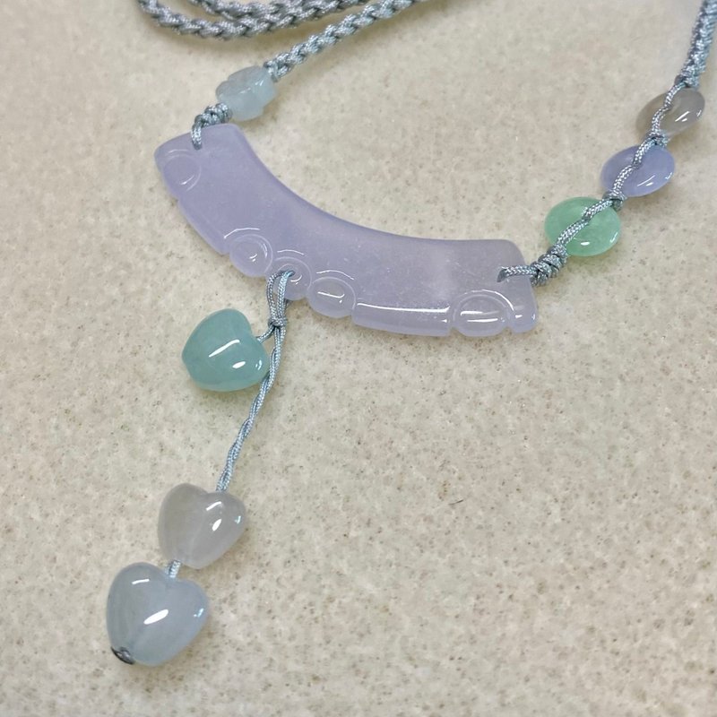 Macrame Collection - Icy jadeite hand-braided necklace (Icy purple) - Necklaces - Jade 