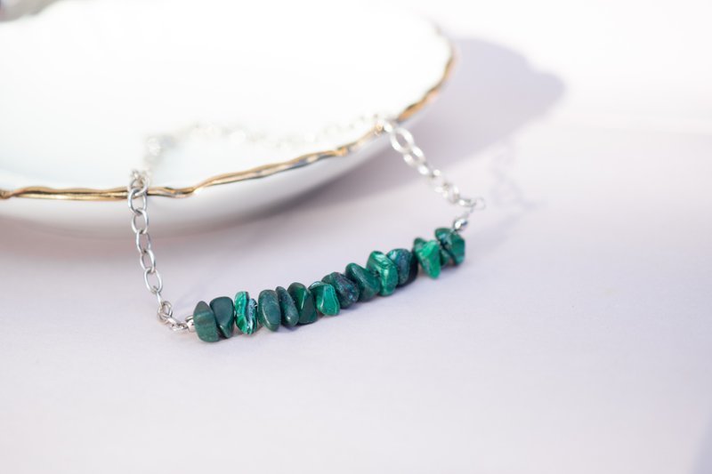 Natural Malachite Bracelet, 925 Sterling Silver, Mom's Gift, Taurus Birthstone - สร้อยข้อมือ - เครื่องเพชรพลอย สีเขียว