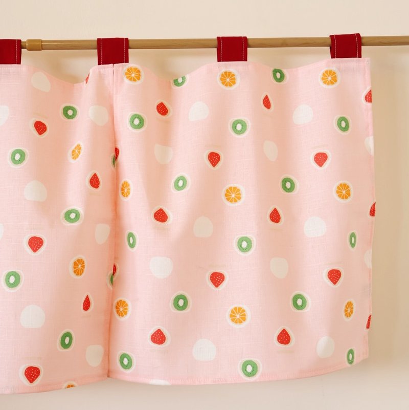 Japanese short door curtain/Strawberry Daifuku - Doorway Curtains & Door Signs - Cotton & Hemp Pink