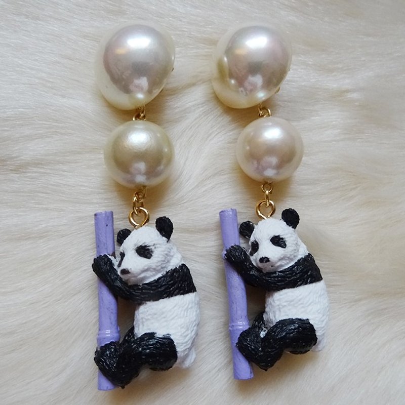 Panda earrings purple Harajuku kawaii Girly - ต่างหู - พลาสติก สีม่วง