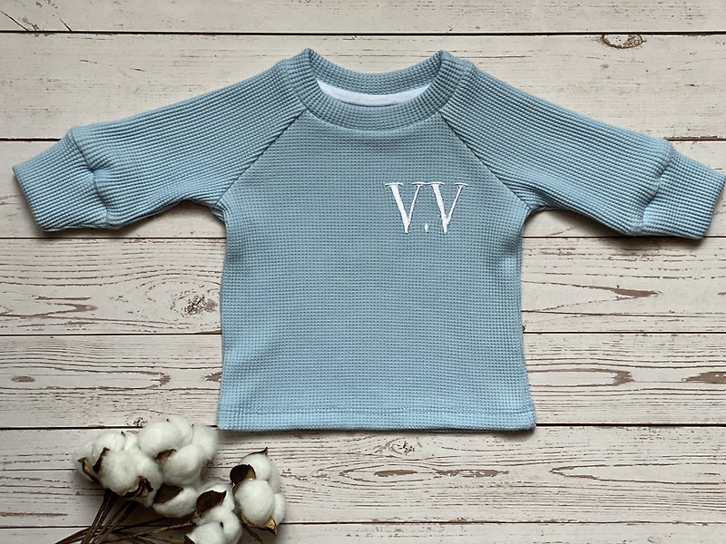 Custom shirt baby boy coming home outfit organic cotton baby clothe embroidering - เสื้อยืด - ผ้าฝ้าย/ผ้าลินิน สีน้ำเงิน