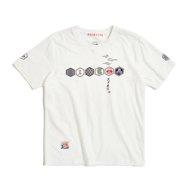 Edo Katsuki family crest totem short-sleeved T-shirt - Men's (off-white) #Top - เสื้อยืดผู้ชาย - ผ้าฝ้าย/ผ้าลินิน ขาว