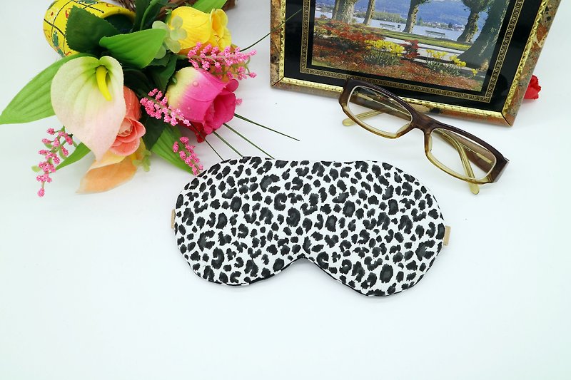 Leopard print adjustable sleep eye mask with beam storage bag sleep mask*SK* - ผ้าปิดตา - ผ้าฝ้าย/ผ้าลินิน สีดำ