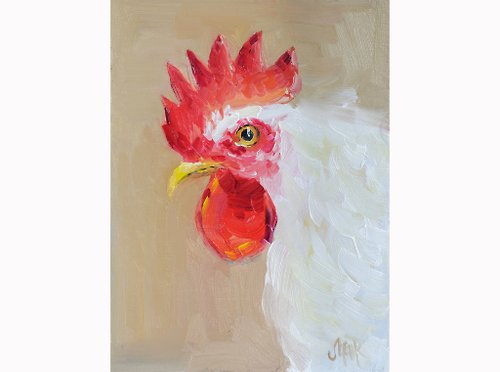 Nataly Mak Rooster Oil Painting Bird Original Wall Art Chiken Artwork Cock Kitchen Art