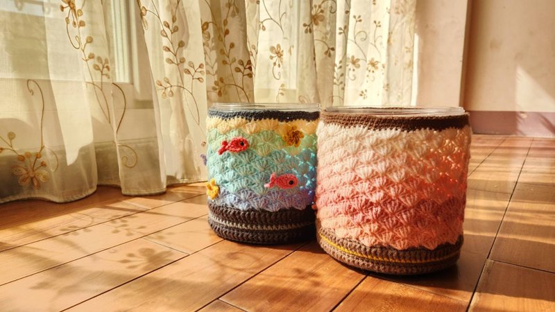 Japanese sea wave storage box set crochet handmade finished product - กล่องเก็บของ - ผ้าฝ้าย/ผ้าลินิน สึชมพู