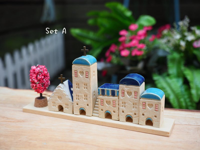 【彩繪地中海小屋/優惠組】8件組/有AB兩款可選 - 擺飾/家飾品 - 陶 多色