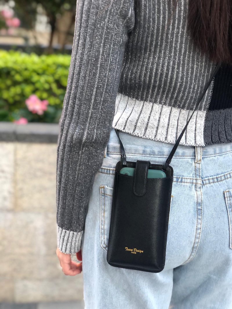 Tosca | Phone Leather Holder 真皮手機袋/皮革手機袋/鬆開雙手 - 手機殼/手機套 - 真皮 黑色
