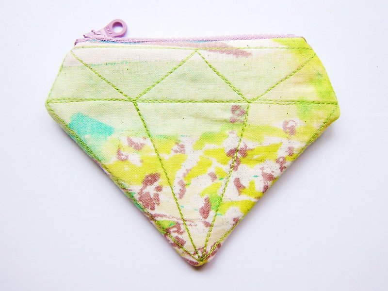 Zipper bag / purse Drawing Diamond (also choose other purse fabric patterns) - Coin Purses - Cotton & Hemp Yellow