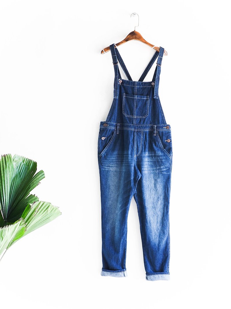 River water mountain - Shiga Tianhai blue ocean roll roll hand tie tannins harness pants pound pounds neutral Japan overalls oversize vintage - จัมพ์สูท - ผ้าฝ้าย/ผ้าลินิน สีน้ำเงิน