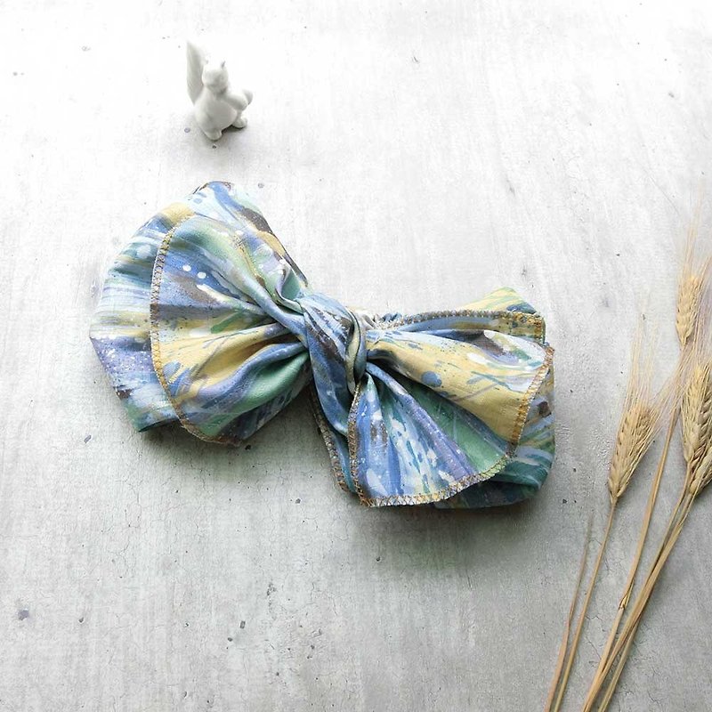 [Shell Art] Giant Butterfly Hair Band (Watercolor Render Jacquard) - The whole strip can be taken apart! - Headbands - Cotton & Hemp Blue