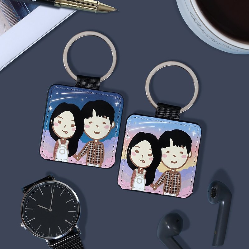 [Customized gift] Watch the meteor shower with me and hand-paint an exclusive couple key ring - Keychains - Faux Leather Multicolor