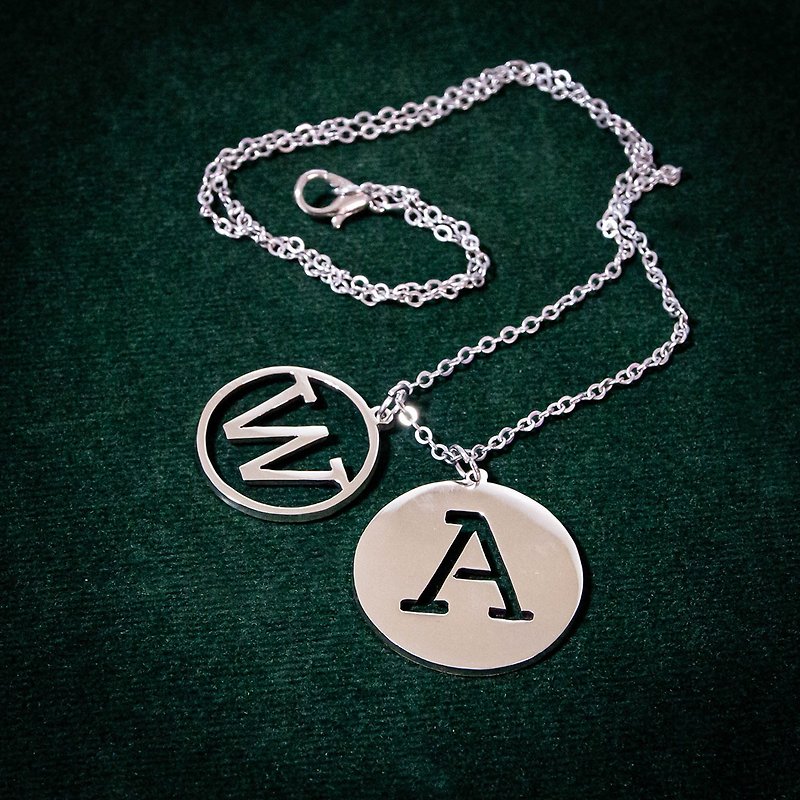 Made to order - Customize name necklace 2 letter pendant - สร้อยคอ - ทองแดงทองเหลือง สีเงิน