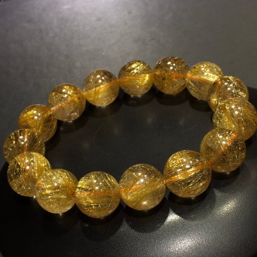 一念之間 純天然巴西進口老礦金發晶鈦晶手鏈 珠經14MM 發絲多密 品相一流