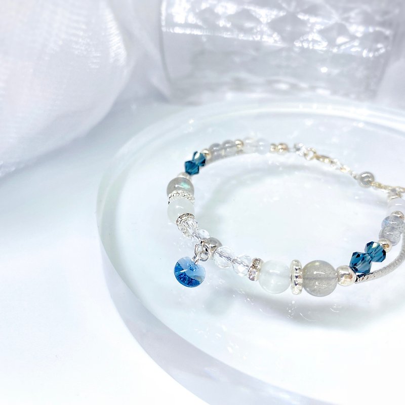 拉長石|白貓眼|白瑪瑙|施華洛世奇水晶旋天然石水晶繞手鏈 - 手鍊/手環 - 水晶 藍色