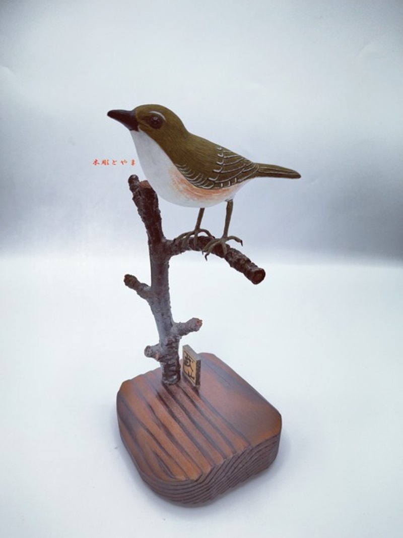 [Wood Bird Carving] Japanese Bush Warbler - ของวางตกแต่ง - ไม้ 