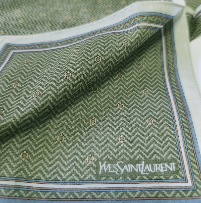 YvesSaintLaurent Vintage Handkerchief Herringbone Green 19 x 18.5 inches - 手帕 - 棉．麻 綠色