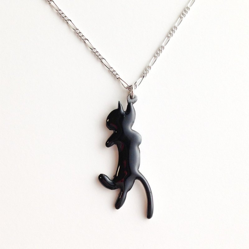 【受注製作】ネックレス／シルバー950 黒猫デザインB - 耳環/耳夾/耳骨夾 - 其他金屬 黑色