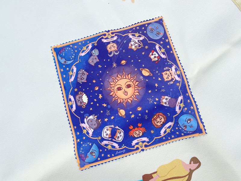 Xiaotong's Paintings-Cat's 12 Constellation Chart-Mirror Cleaning Cloth - กล่องแว่น - เส้นใยสังเคราะห์ สีน้ำเงิน