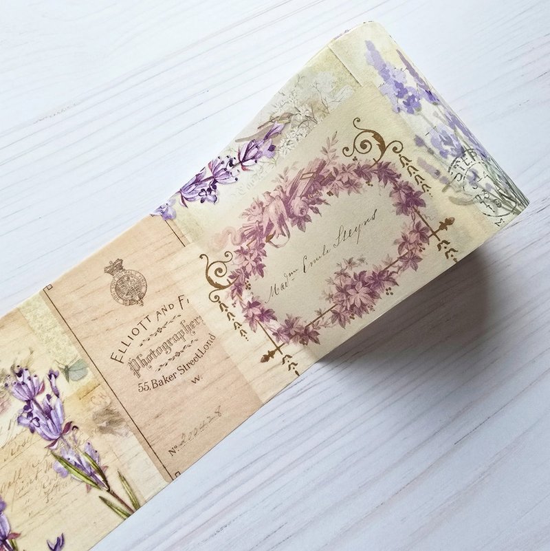 Extra wide washi sticker tape Summer Lavender theme for jour - 紙膠帶/和紙/PET - 紙 多色
