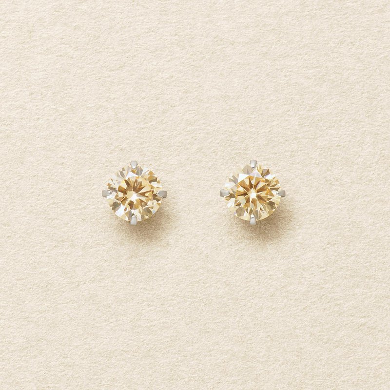 【Second Earrings】 鉑金香檳立方氧化鋯耳環 - 耳環/耳夾/耳骨夾 - 貴金屬 