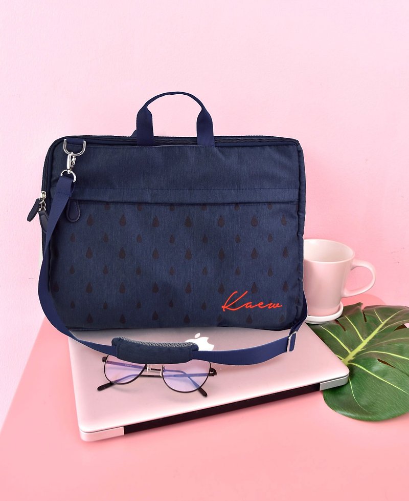 Dark blue laptop bag 13inch,14inch,15inch,15.6 customize with name, - Laptop Bags - Polyester Blue