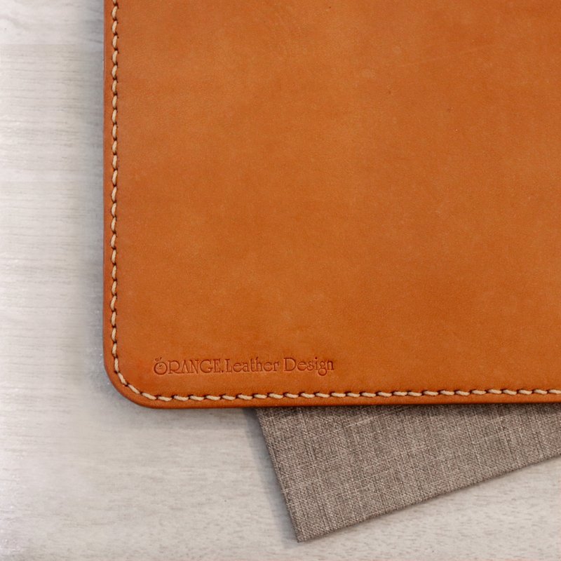 Small orange peel vegetable tanned cowhide hand-stitched mouse pad - แผ่นรองเมาส์ - หนังแท้ สีนำ้ตาล