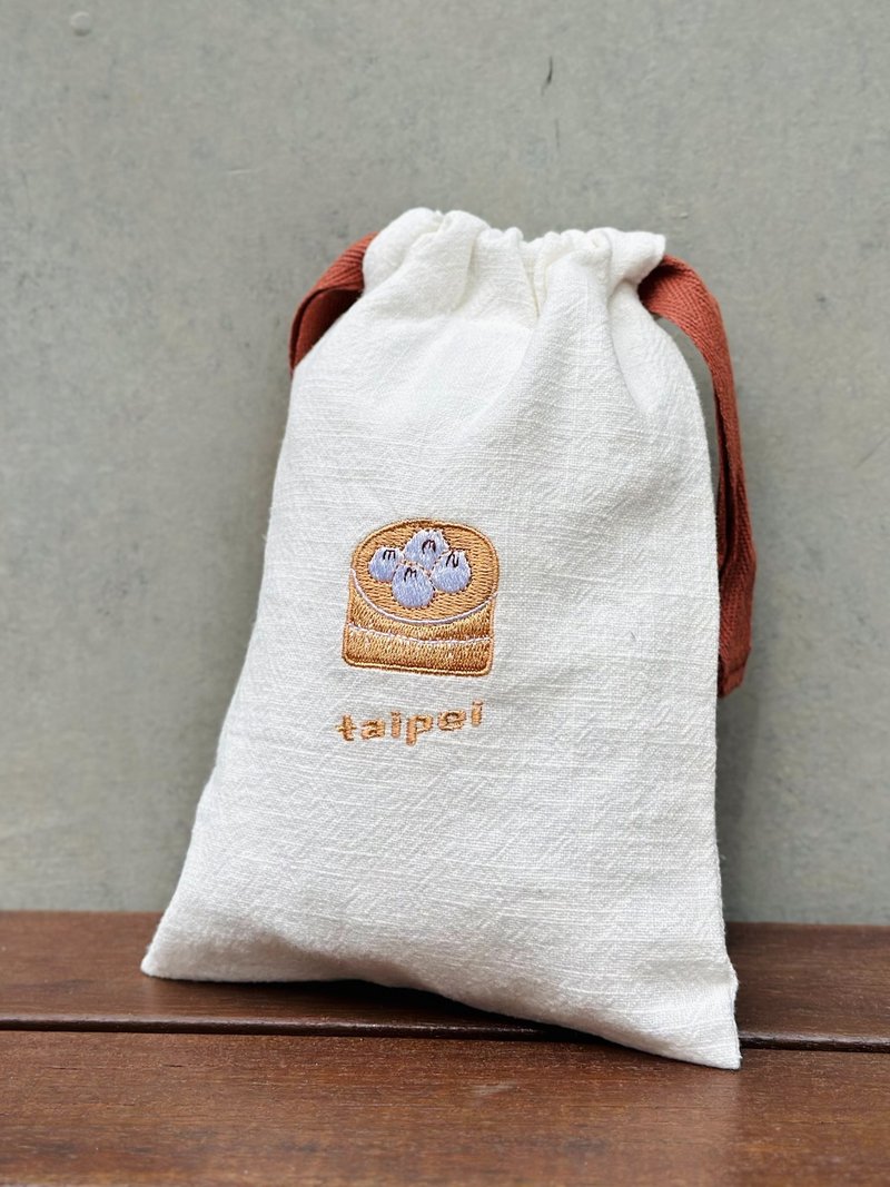 台北純棉束口袋 ft.小籠包  Bao maison - 束口袋/束口背包/水桶包 - 棉．麻 咖啡色