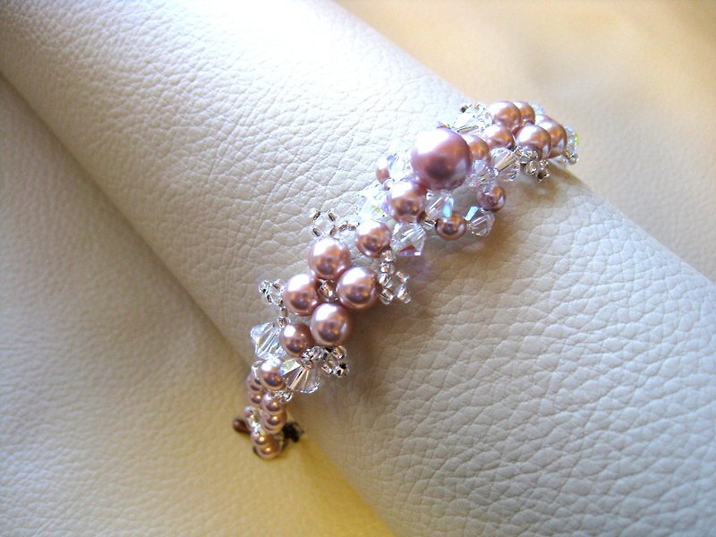 Silky Pearl & Swarovski Crystal Bracelets / PEB: Pink Bridal  - Bracelets - Crystal Pink