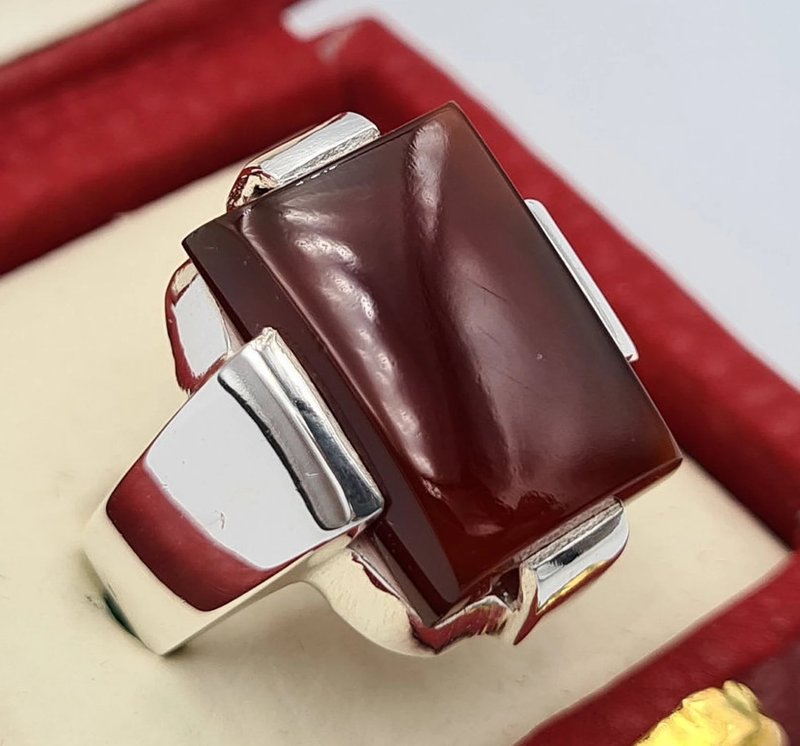 Yemeni Aqeeq Aqiq Akik Jewelry Unisex ring hakik real gemstone ring blood red - 戒指 - 寶石 紅色
