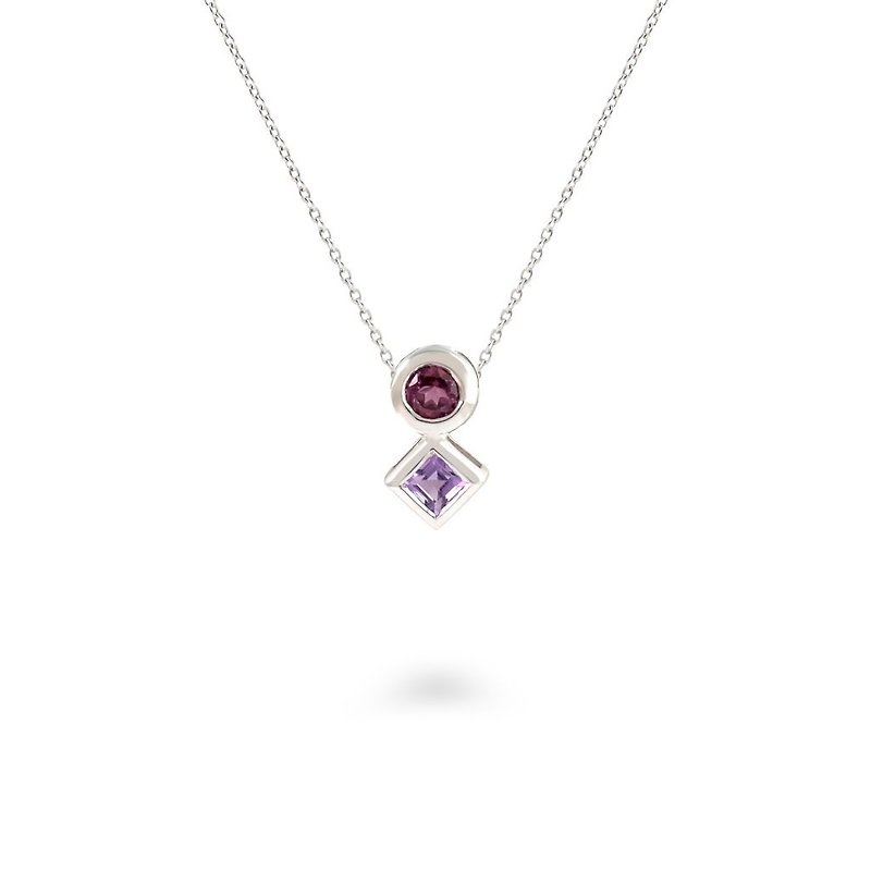 Urban Square and Round Pendant with Amethyst and Rhodolite - Necklaces - Semi-Precious Stones Silver