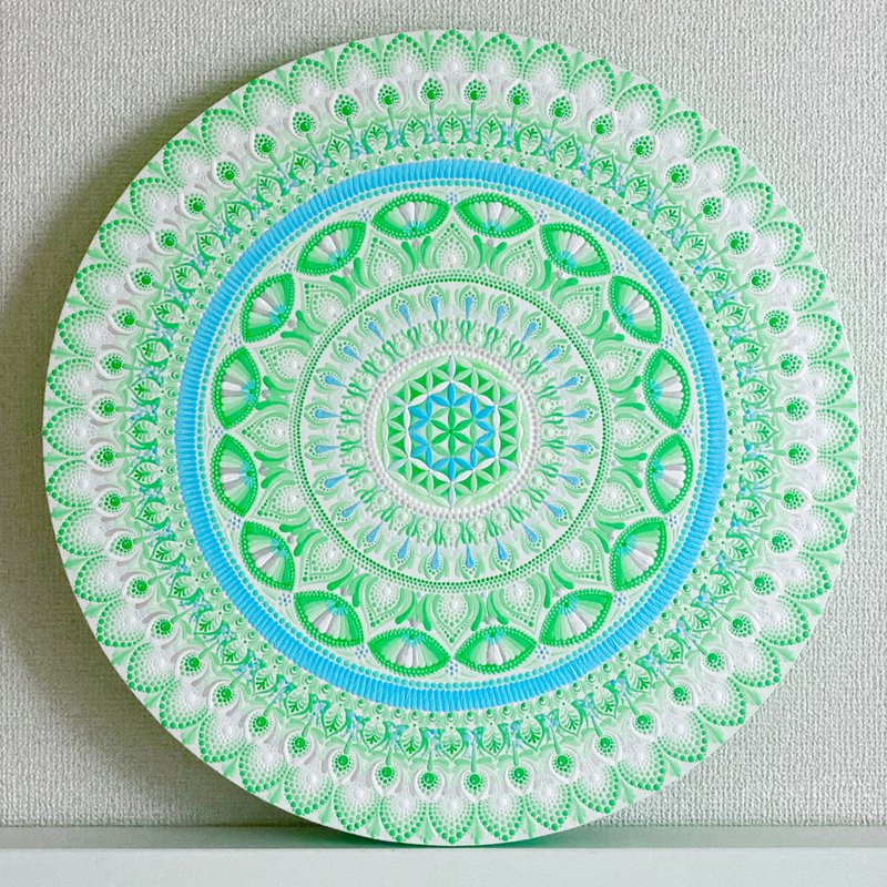 Flower of Life  Dot Mandala The Forest and the Clean Water  50cm - โปสเตอร์ - ผ้าฝ้าย/ผ้าลินิน สีเขียว