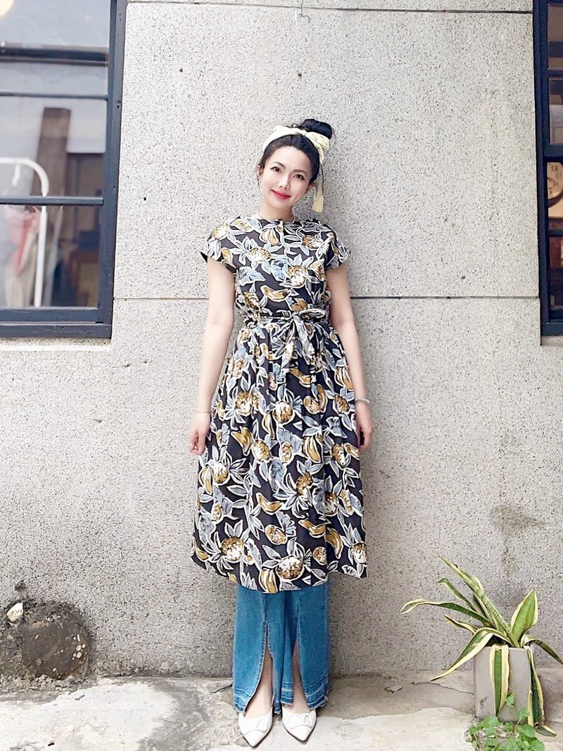 月夜純黑棉挺料夏季度假果實樂園 長裙洋裝連身裙古著ドレスDress - 洋裝/連身裙 - 棉．麻 多色