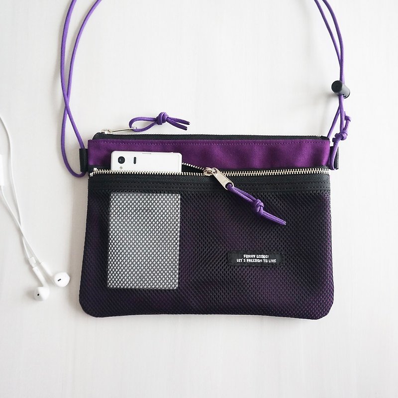 Linen Fabric Sakosh Bag Purple BLACK Mesh - Messenger Bags & Sling Bags - Cotton & Hemp Purple