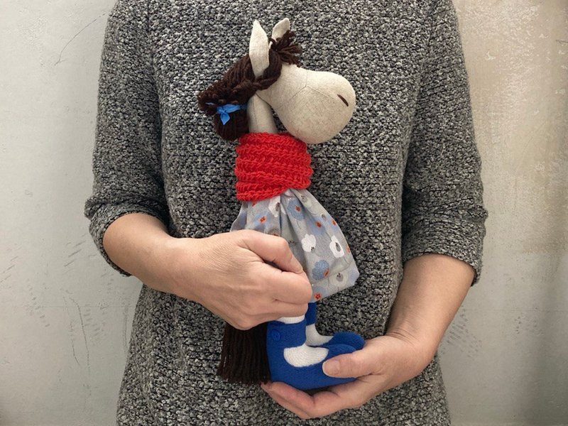 Horse Toy Handmade, Kids Gift, Birthday Gift - 寶寶/兒童玩具/玩偶 - 亞麻 藍色
