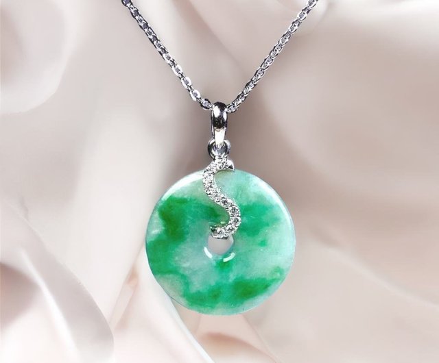 冰種飄綠翡翠平安扣項鍊18K金鑲嵌墜頭| 天然緬甸翡翠A貨| 送禮瓔珞翡翠