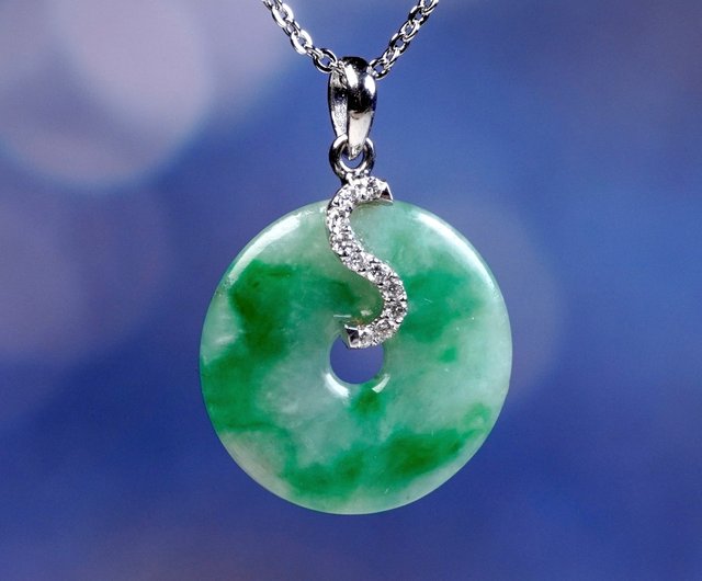 冰種飄綠翡翠平安扣項鍊18K金鑲嵌墜頭| 天然緬甸翡翠A貨| 送禮瓔珞翡翠