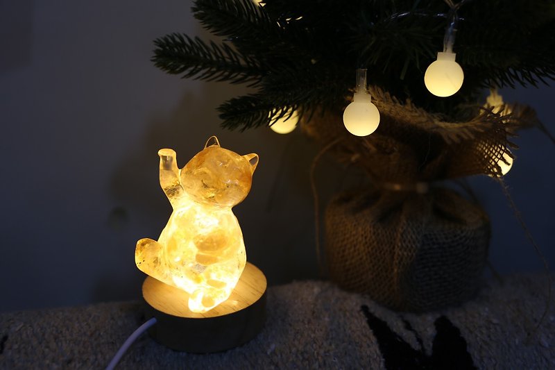 [New Year's Gift] Gemstone Ingot Lucky Cat Night Light - Lucky Citrine Lucky Crystal Healing - Lighting - Crystal Yellow