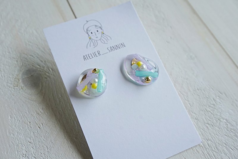 小美人魚珠寶盒-湖綠/嫩紫 耳針 手工耳環  [可訂製夾式] - 耳環/耳夾 - 其他材質 多色