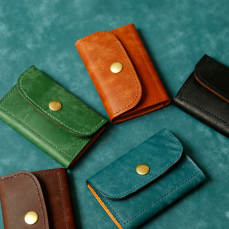 [Cutting line] Multifunctional key bag, card bag, coin purse, handmade leather men's retro cover type - ที่ห้อยกุญแจ - หนังแท้ หลากหลายสี