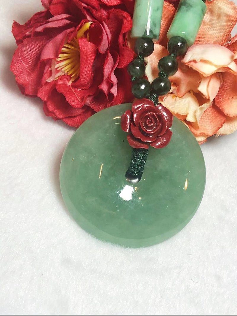 Treasure Crystal Stone/ natural emerald A goods / green peace buckle / Chinese wind / ice green / glossy dark green / Exclusive design / certificate - สร้อยคอ - หยก สีเขียว