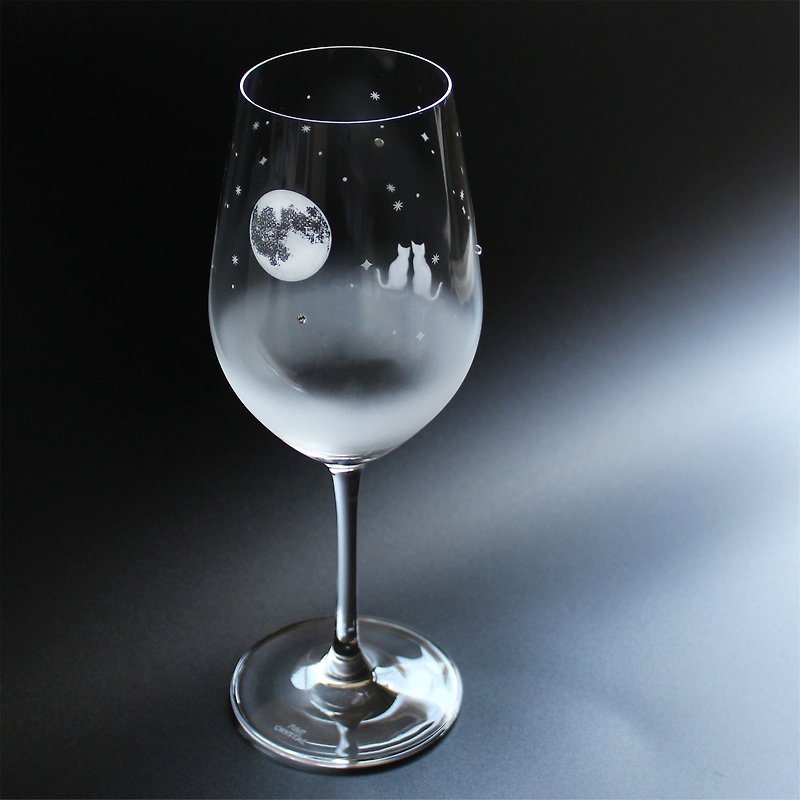 [Full moon night sky to see together] Wine glass with cat motif Named processing compatible product (sold separately)