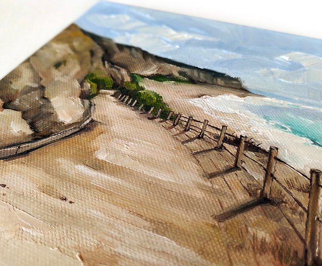 道路絵画ビーチ手描き油絵オリジナルアート砂浜道路壁アート