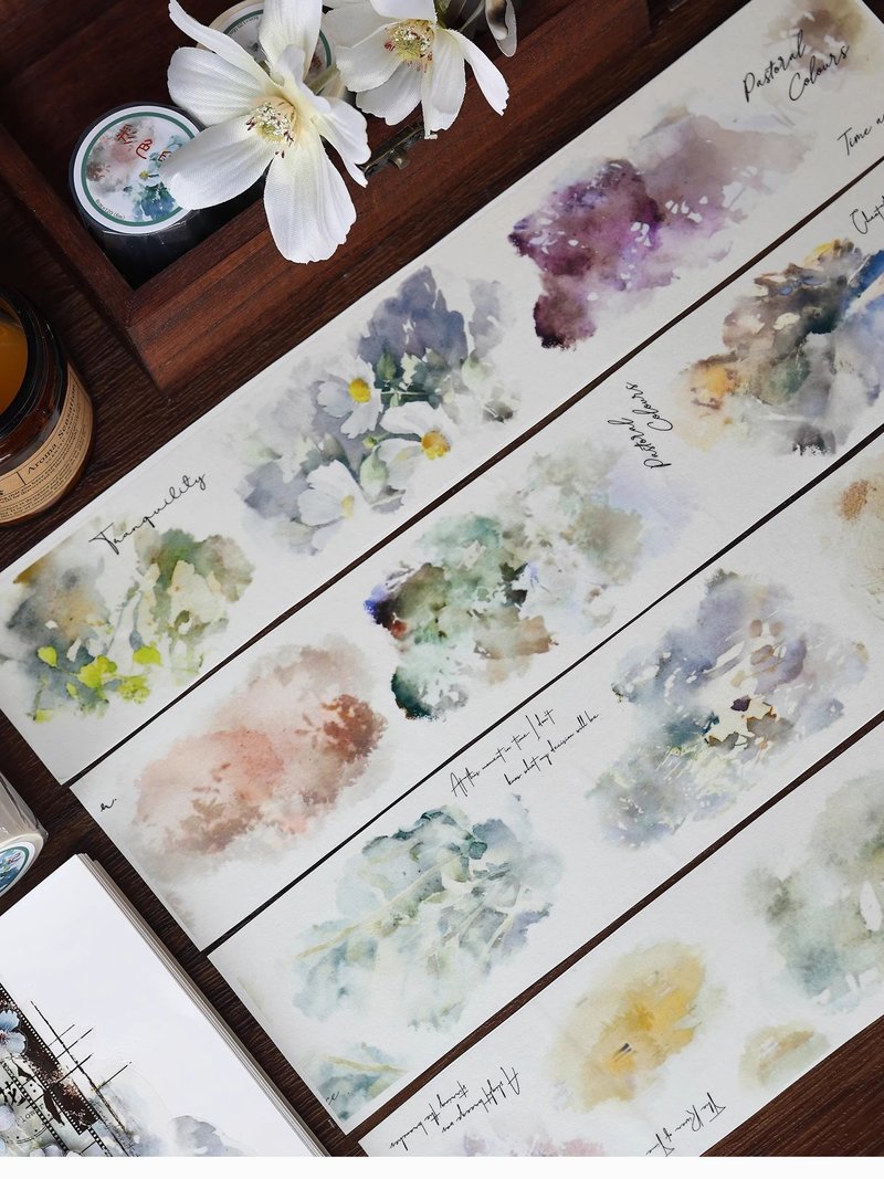 Vintage Hues: Retro Gradient Background Material, PET & Washi Tape for Journaling & Collage - มาสกิ้งเทป - กระดาษ หลากหลายสี