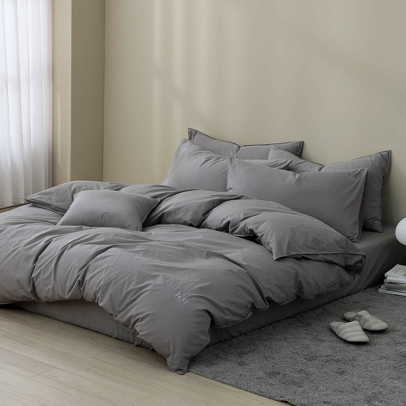 厚好眠260織紗精梳棉薄被套床包組(煙雲灰) - 寢具/床包 - 棉．麻 灰色