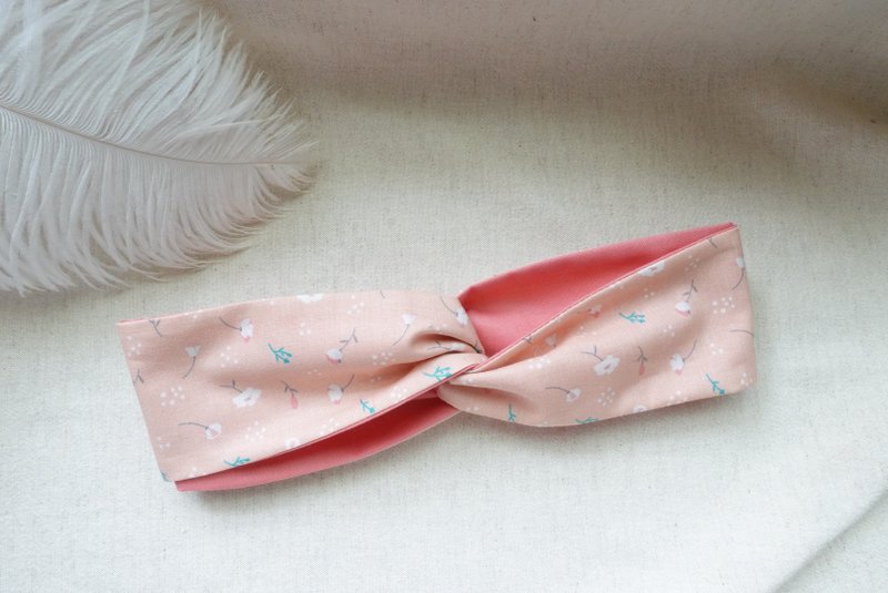 Hand made crisscross elastic headband. Flower Marshmallow Coral Pink - Headbands - Cotton & Hemp 